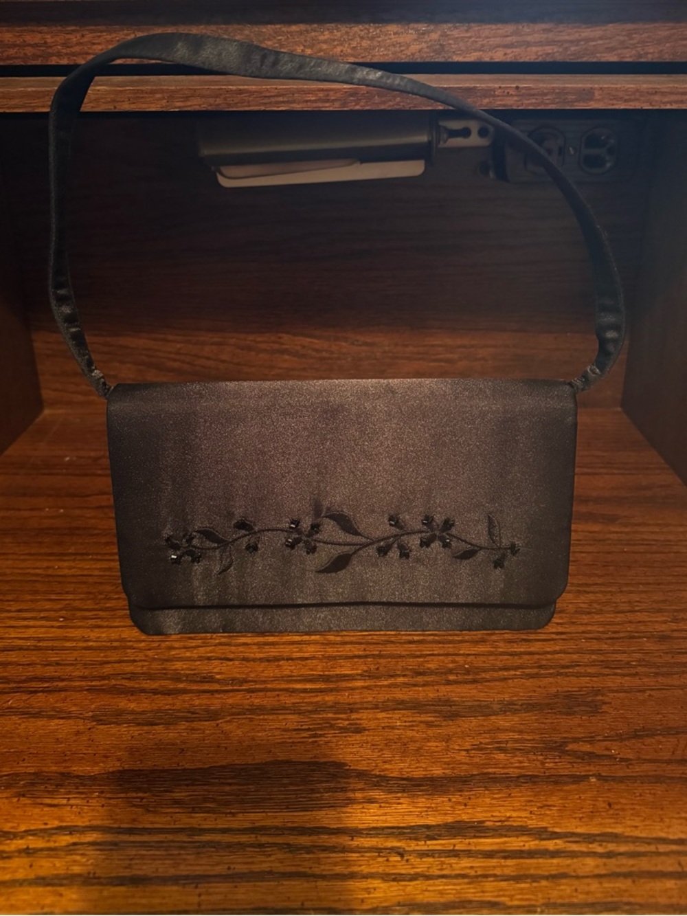 Black Evening Clutch with Floral Embroidery